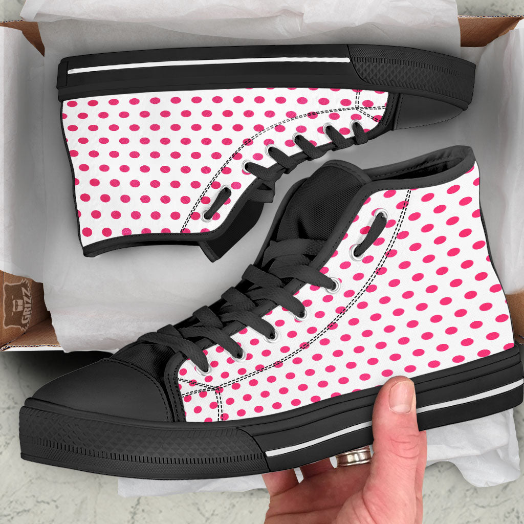 Polka Dot White And Pink Print Pattern High Top Shoes-grizzshop