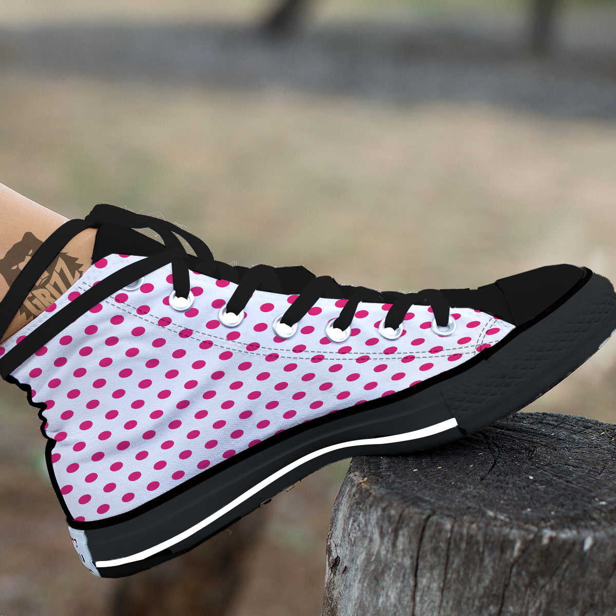 Polka Dot White And Pink Print Pattern High Top Shoes-grizzshop