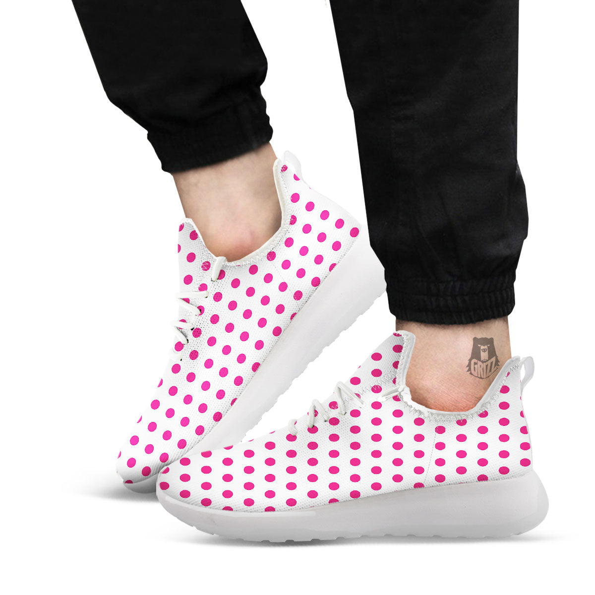 Polka Dot White And Pink Print Pattern White Athletic Shoes-grizzshop