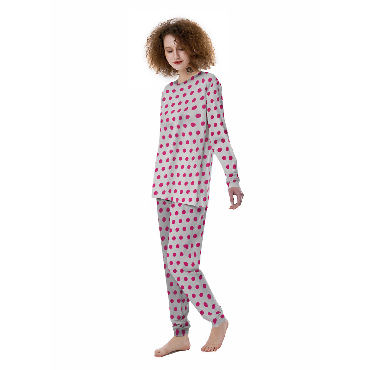 Polka Dot White And Pink Print Pattern Women's Pajamas-grizzshop