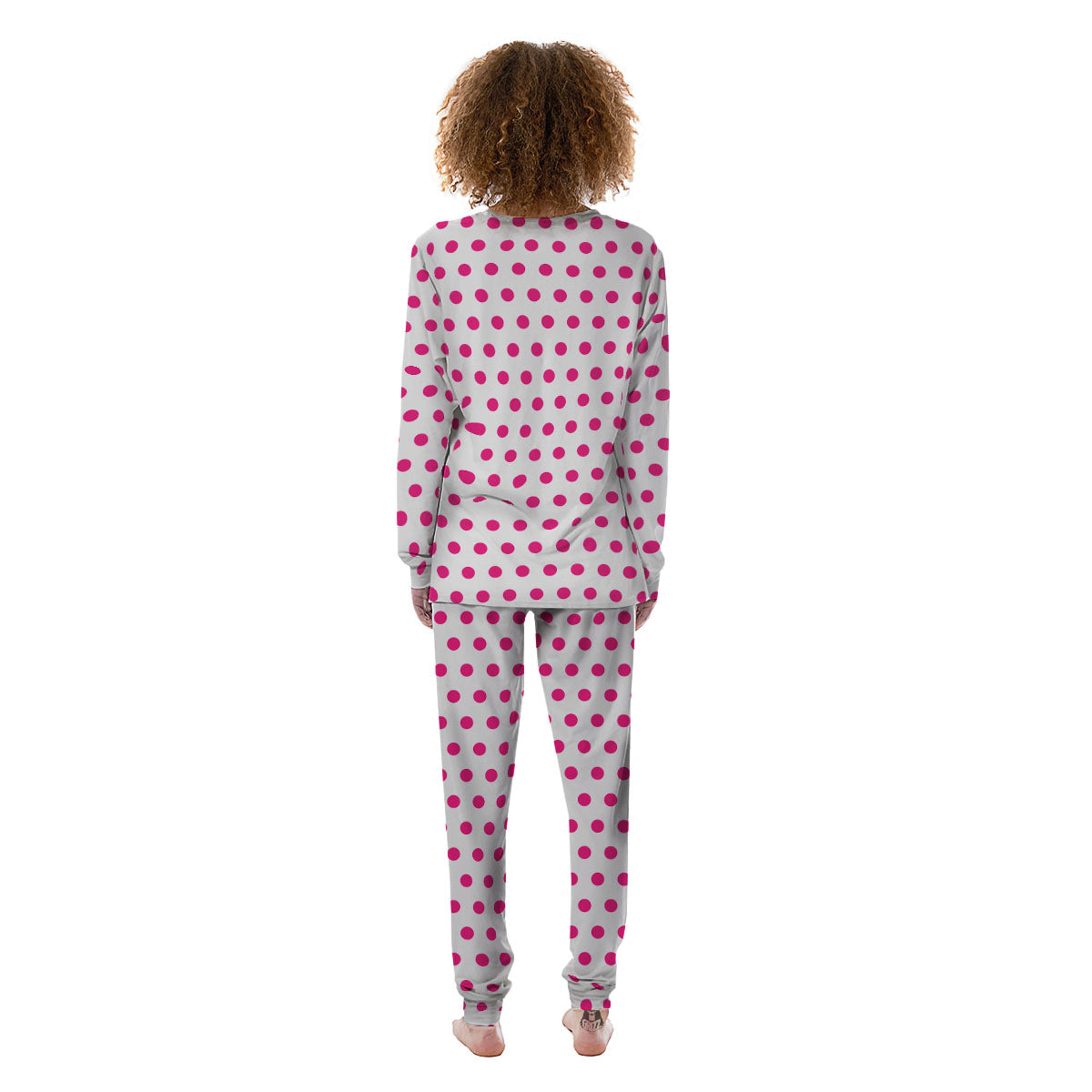 Polka Dot White And Pink Print Pattern Women's Pajamas-grizzshop