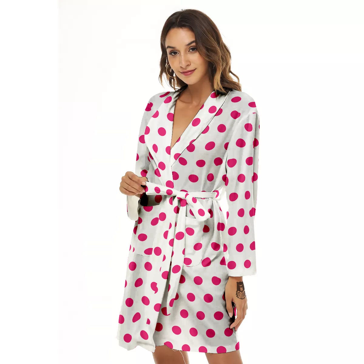 Polka Dot White And Pink Print Pattern Women's Robe-grizzshop