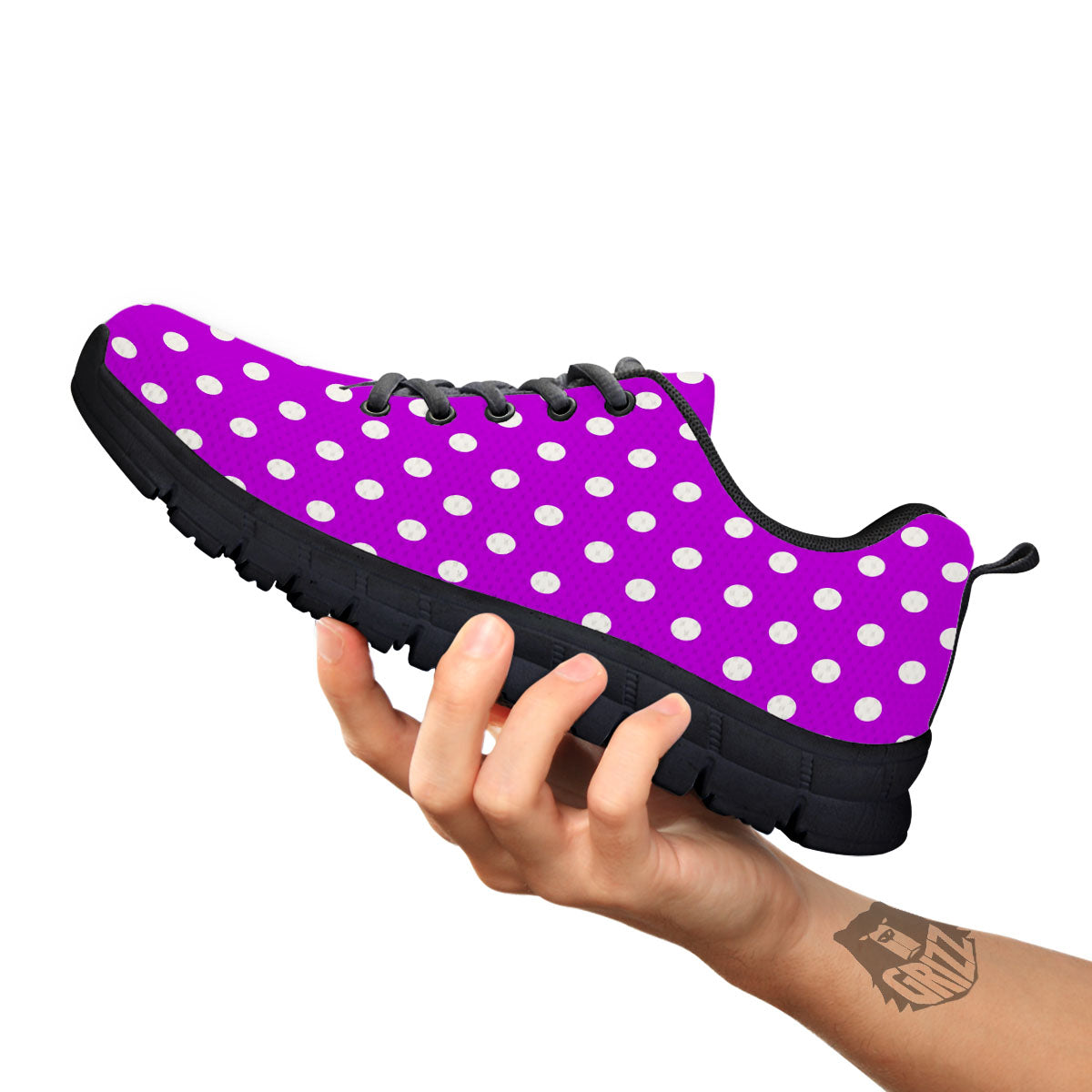 Polka Dot White And Purple Print Pattern Black Sneaker-grizzshop