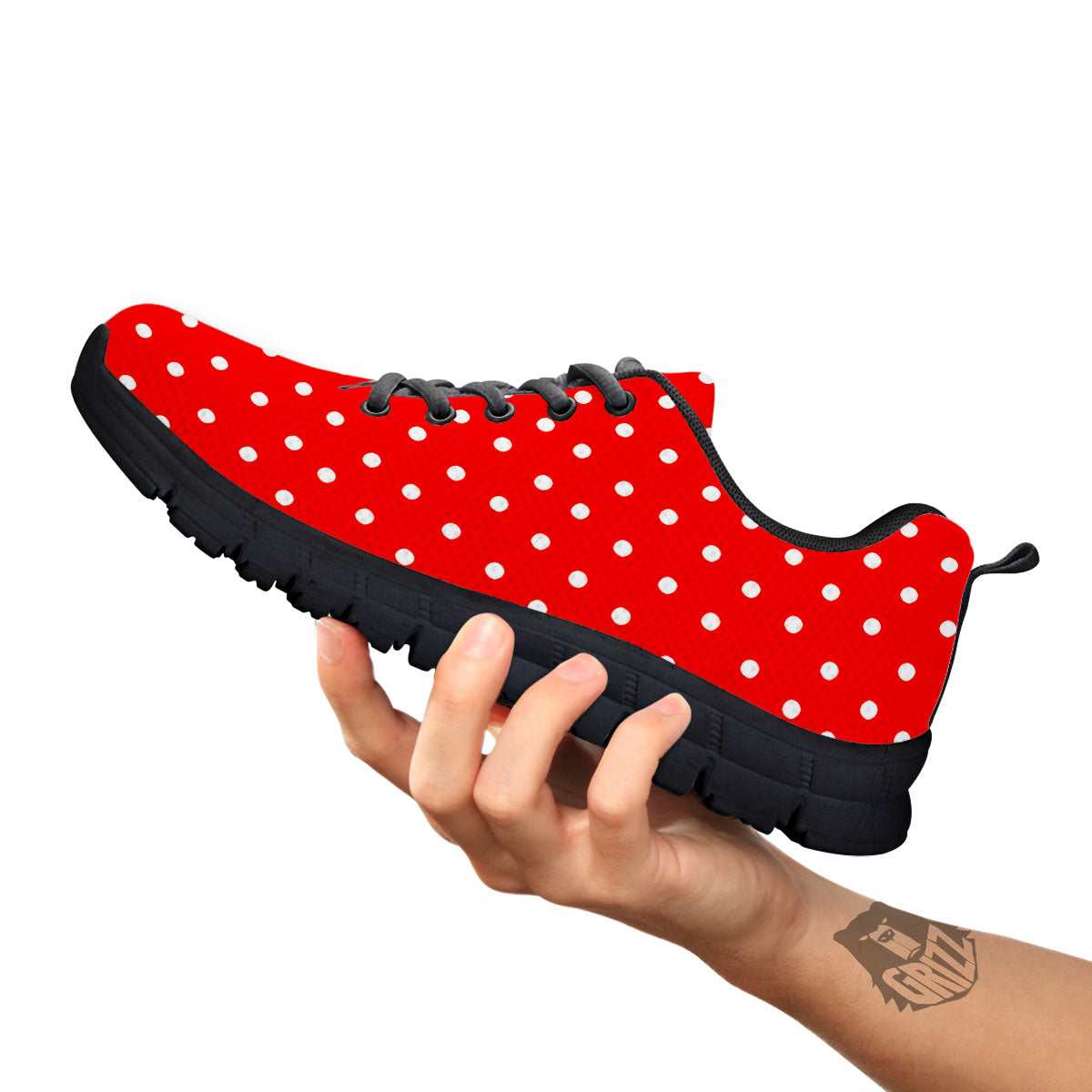 Polka Dot White And Red Print Black Sneaker-grizzshop