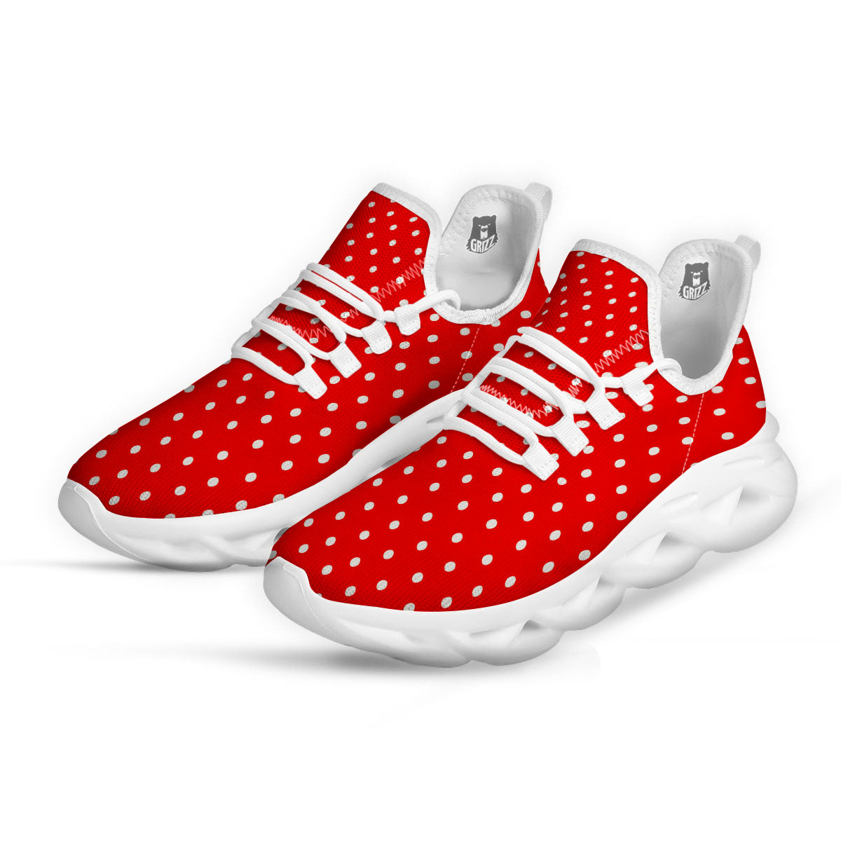 Polka Dot White And Red Print White Running Shoes-grizzshop