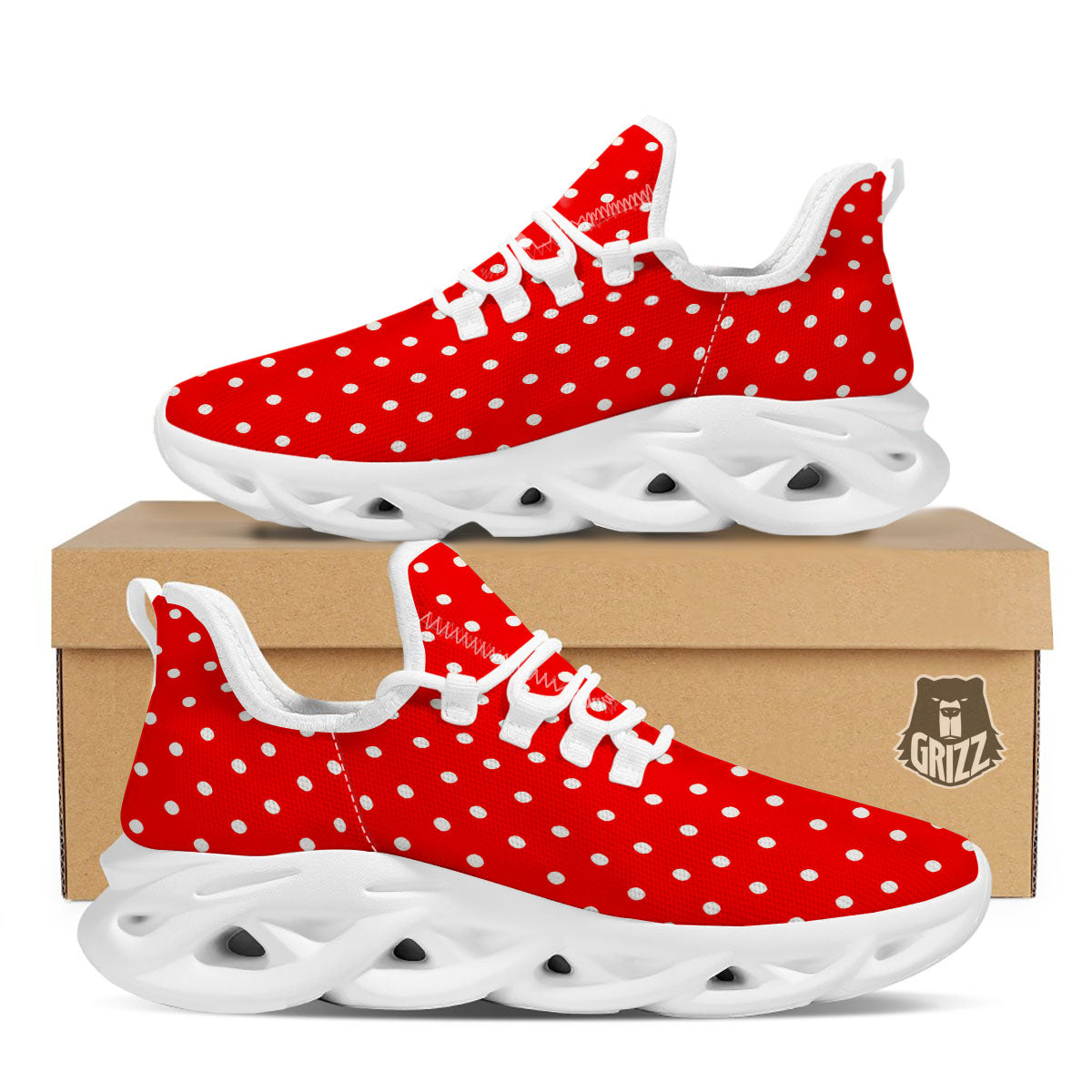 Polka Dot White And Red Print White Running Shoes-grizzshop