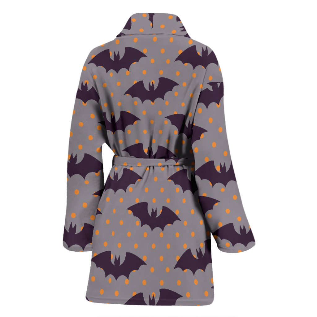 Polka Dot Halloween Bat Pattern Print Women Long Robe-grizzshop