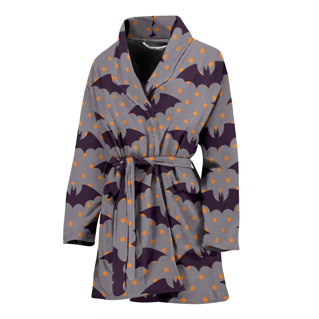 Polka Dot Halloween Bat Pattern Print Women Long Robe-grizzshop