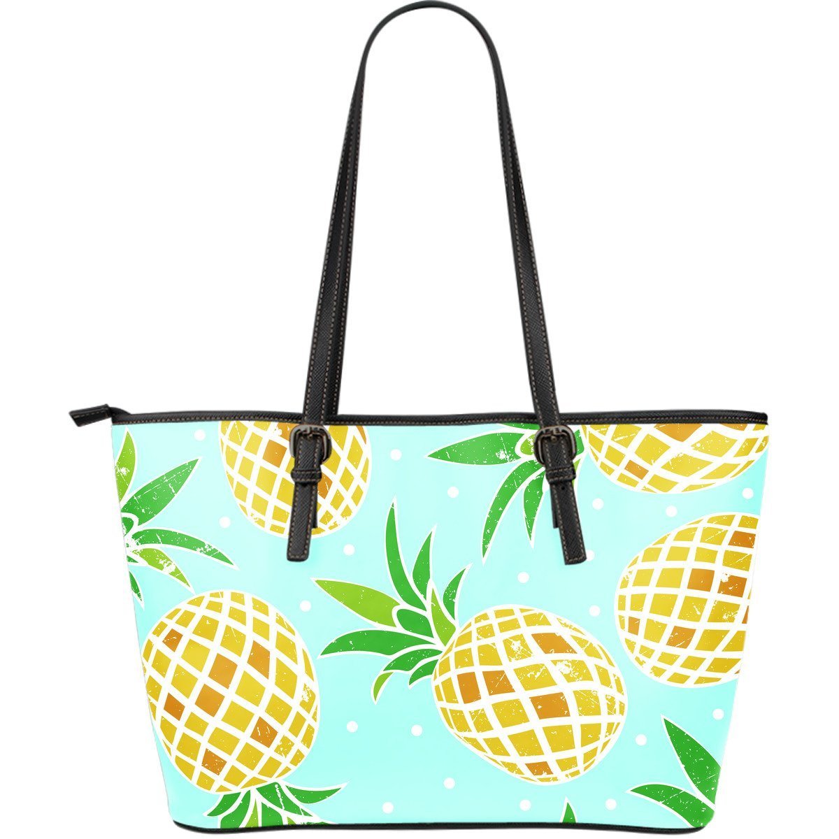 Polkadot Tropical Hawaiian Pineapple Blue Purse Print Leather Tote Bag-grizzshop