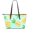 Polkadot Tropical Hawaiian Pineapple Blue Purse Print Leather Tote Bag-grizzshop