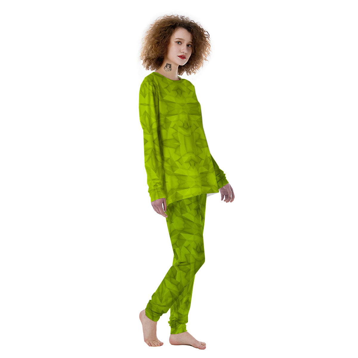 Polygonal Geometric Lime Green Print Women's Pajamas-grizzshop