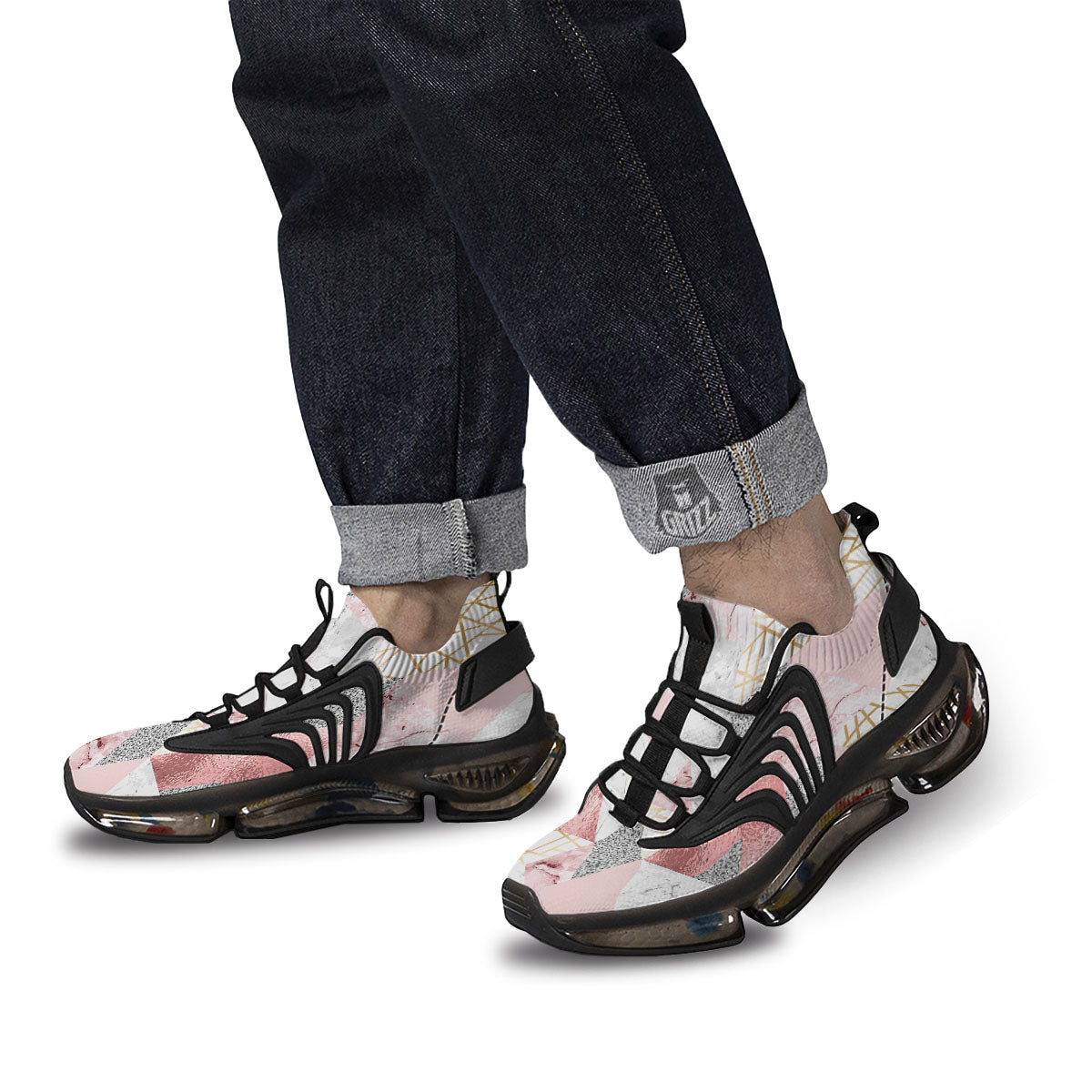 Polygonal Geometric Pink Print Black Gym Shoes-grizzshop