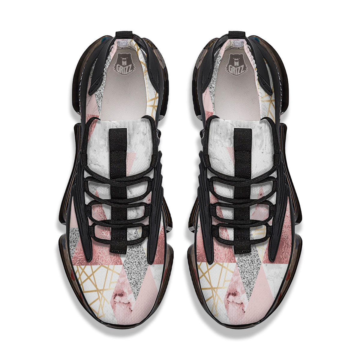 Polygonal Geometric Pink Print Black Gym Shoes-grizzshop