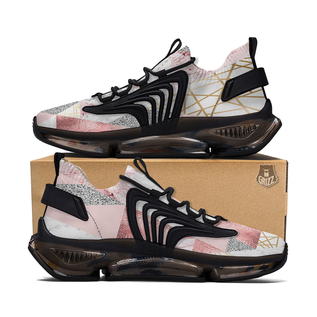 Polygonal Geometric Pink Print Black Gym Shoes-grizzshop