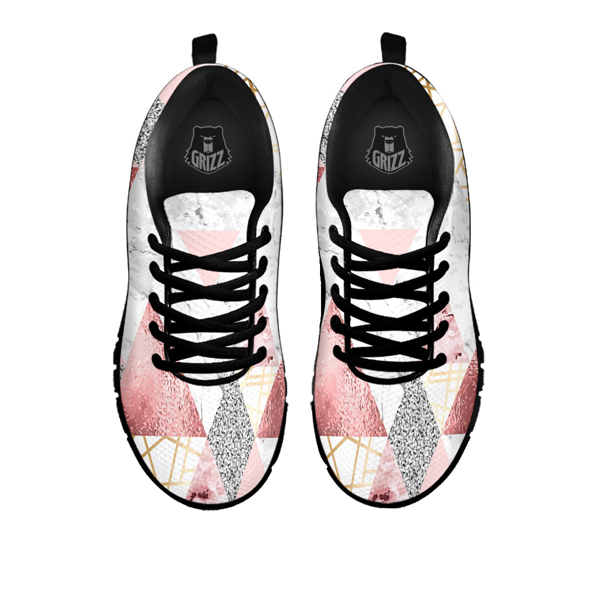 Polygonal Geometric Pink Print Black Sneaker-grizzshop