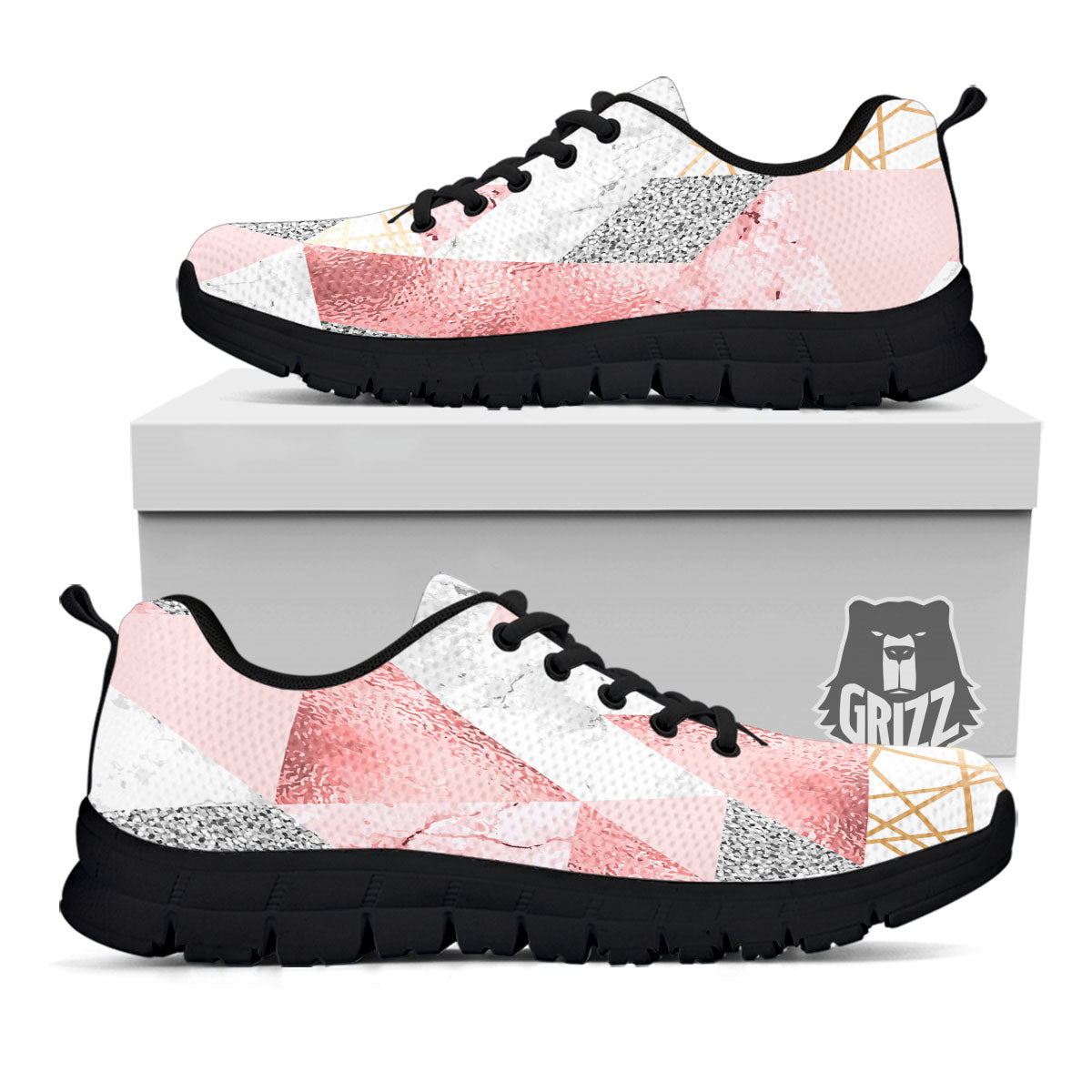 Polygonal Geometric Pink Print Black Sneaker-grizzshop