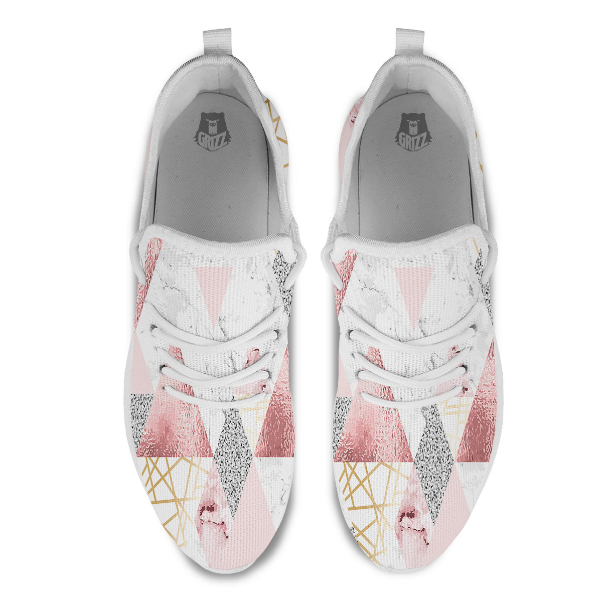 Polygonal Geometric Pink Print White Athletic Shoes-grizzshop