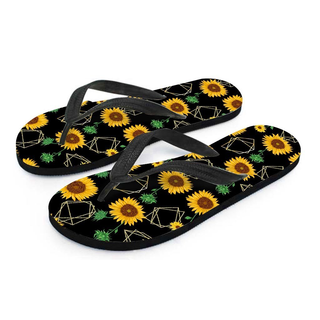 Polygonal Sunflower Men's Flip Flops-grizzshop