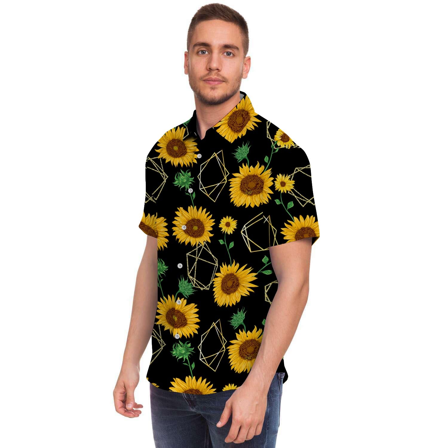 Polygonal Sunflower Men's Short Sleeve Shirt-grizzshop