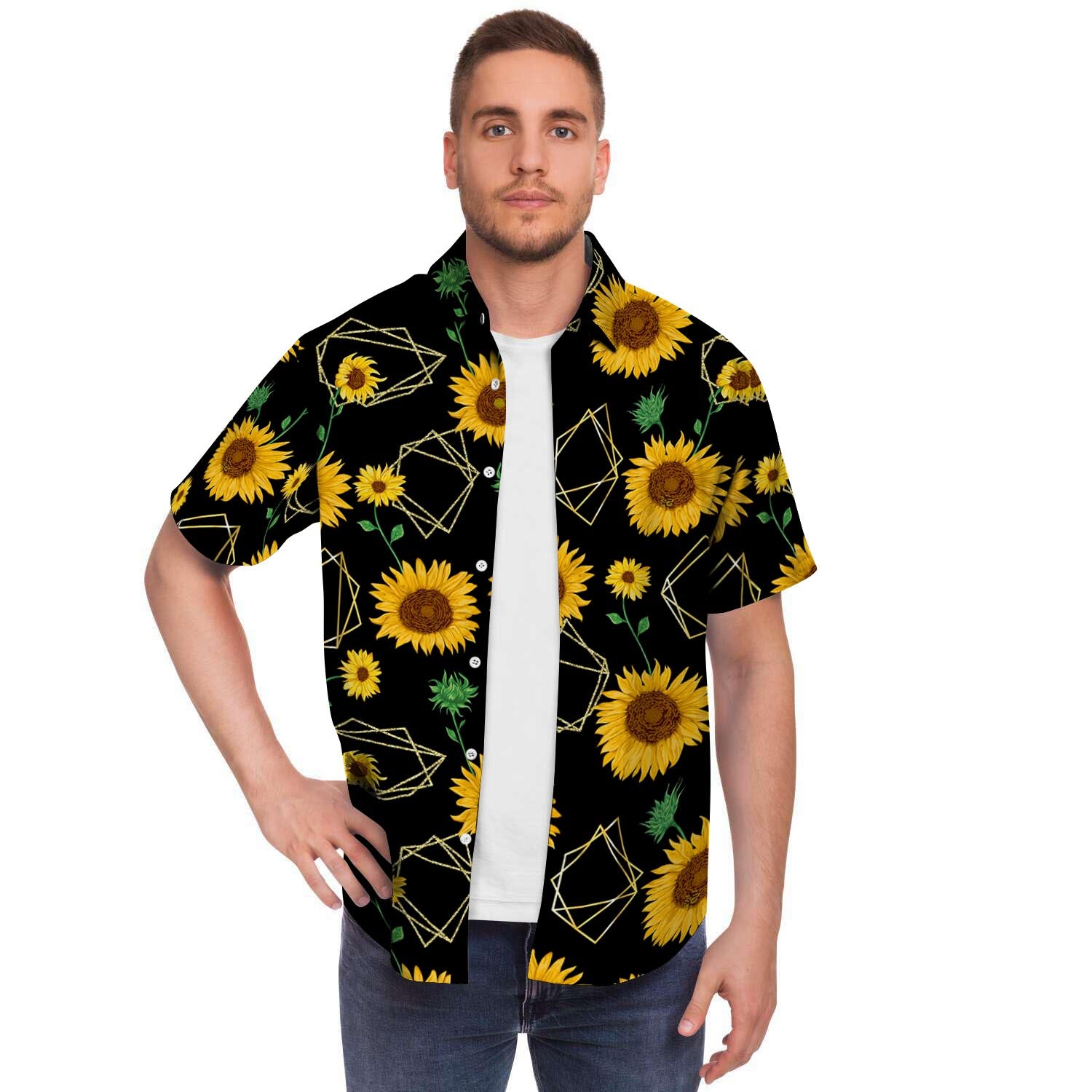 Polygonal Sunflower Men's Short Sleeve Shirt-grizzshop