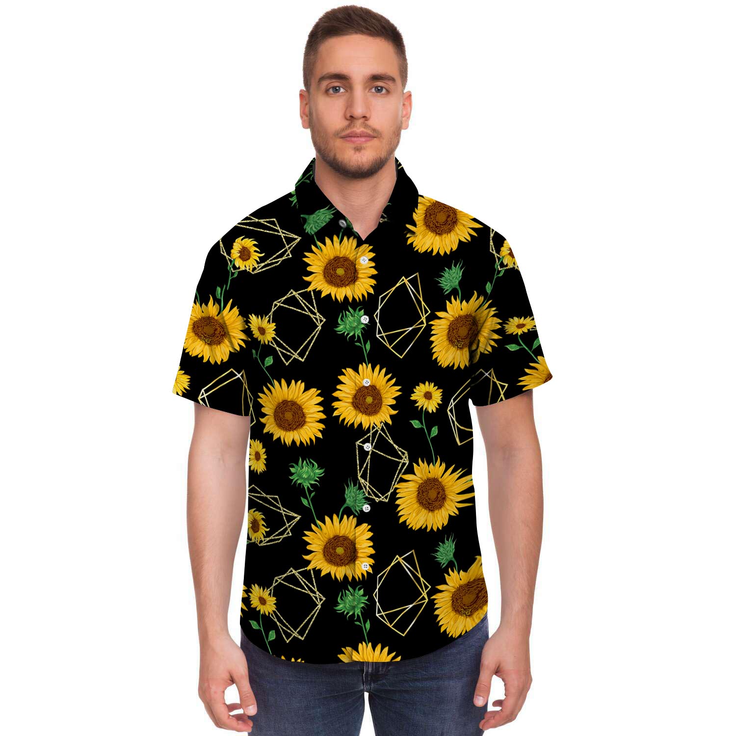 Polygonal Sunflower Men's Short Sleeve Shirt-grizzshop