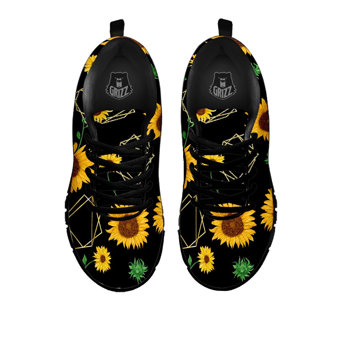 Polygonal Sunflower Print Pattern Black Sneaker-grizzshop