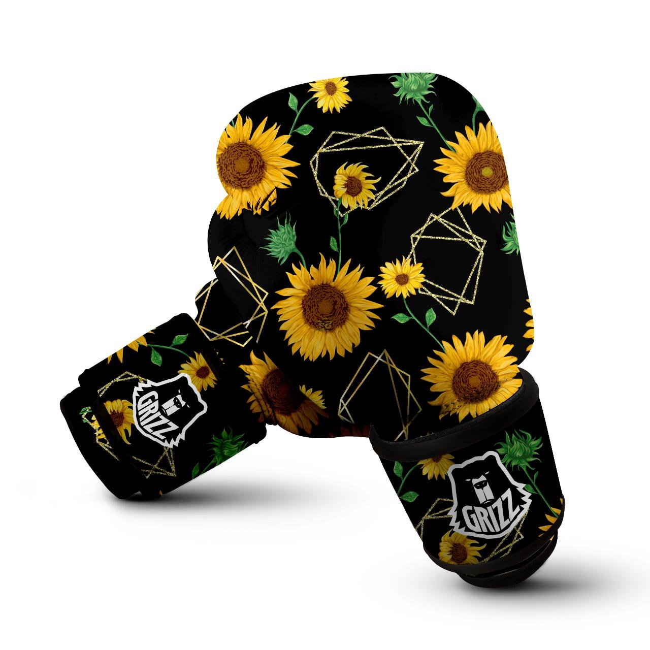 Polygonal Sunflower Print Pattern Boxing Gloves-grizzshop