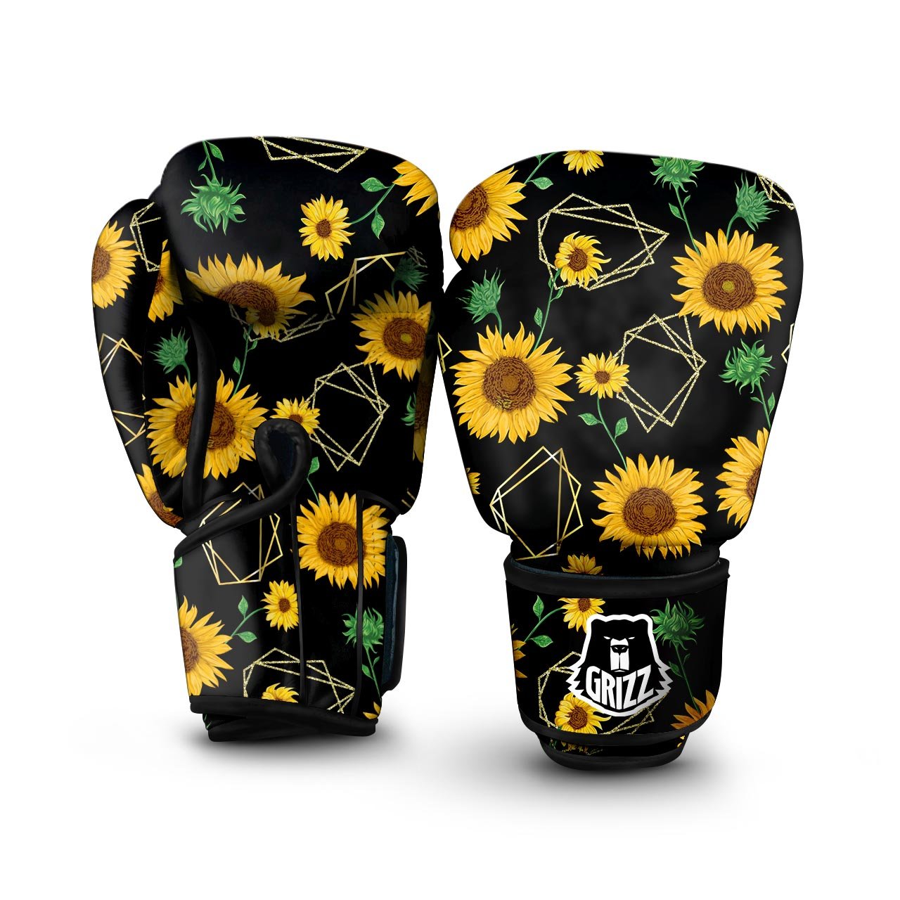 Polygonal Sunflower Print Pattern Boxing Gloves-grizzshop