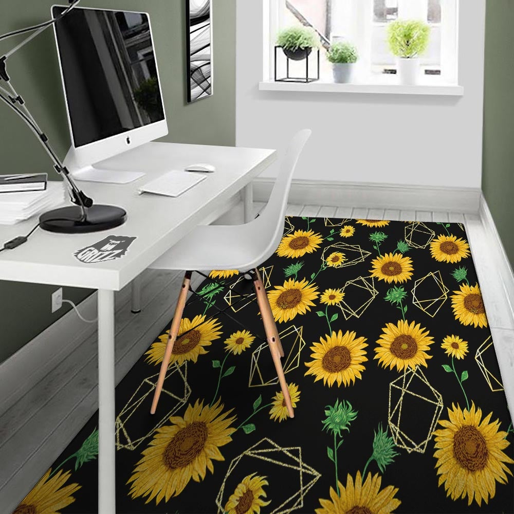 Polygonal Sunflower Print Pattern Floor Mat-grizzshop