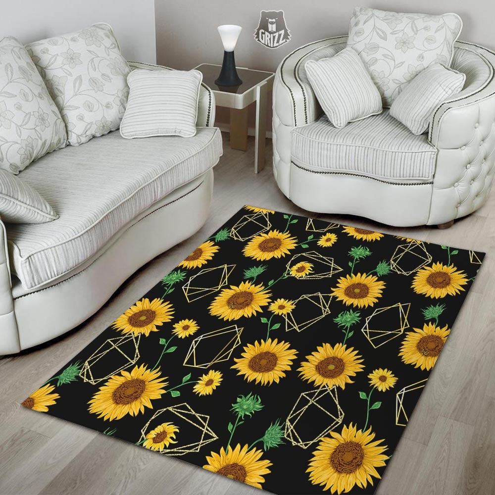 Polygonal Sunflower Print Pattern Floor Mat-grizzshop