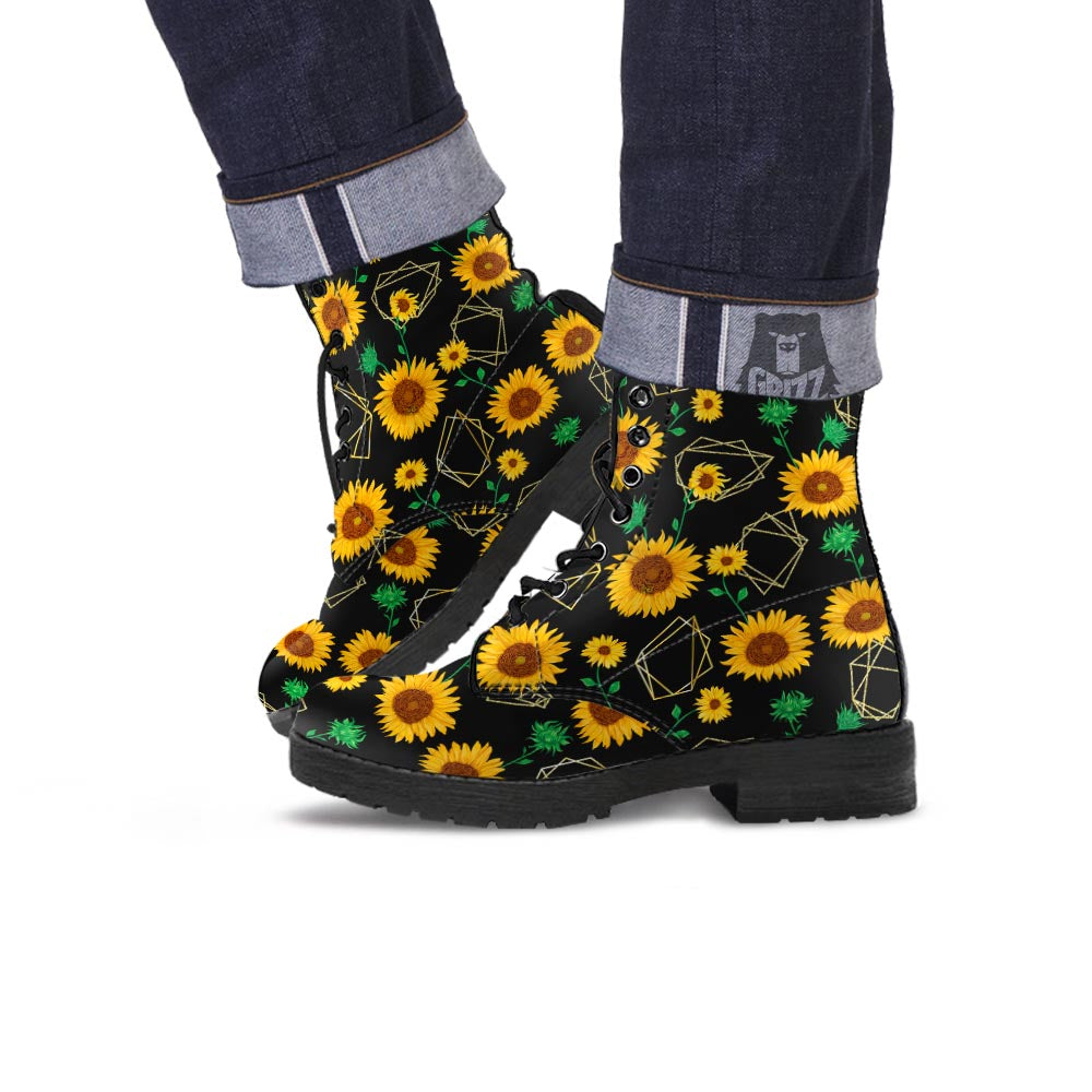Polygonal Sunflower Print Pattern Leather Boots-grizzshop