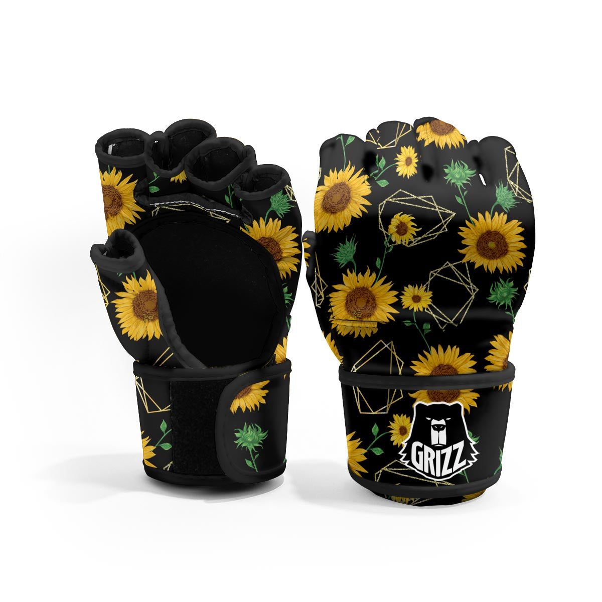 Polygonal Sunflower Print Pattern MMA Gloves-grizzshop