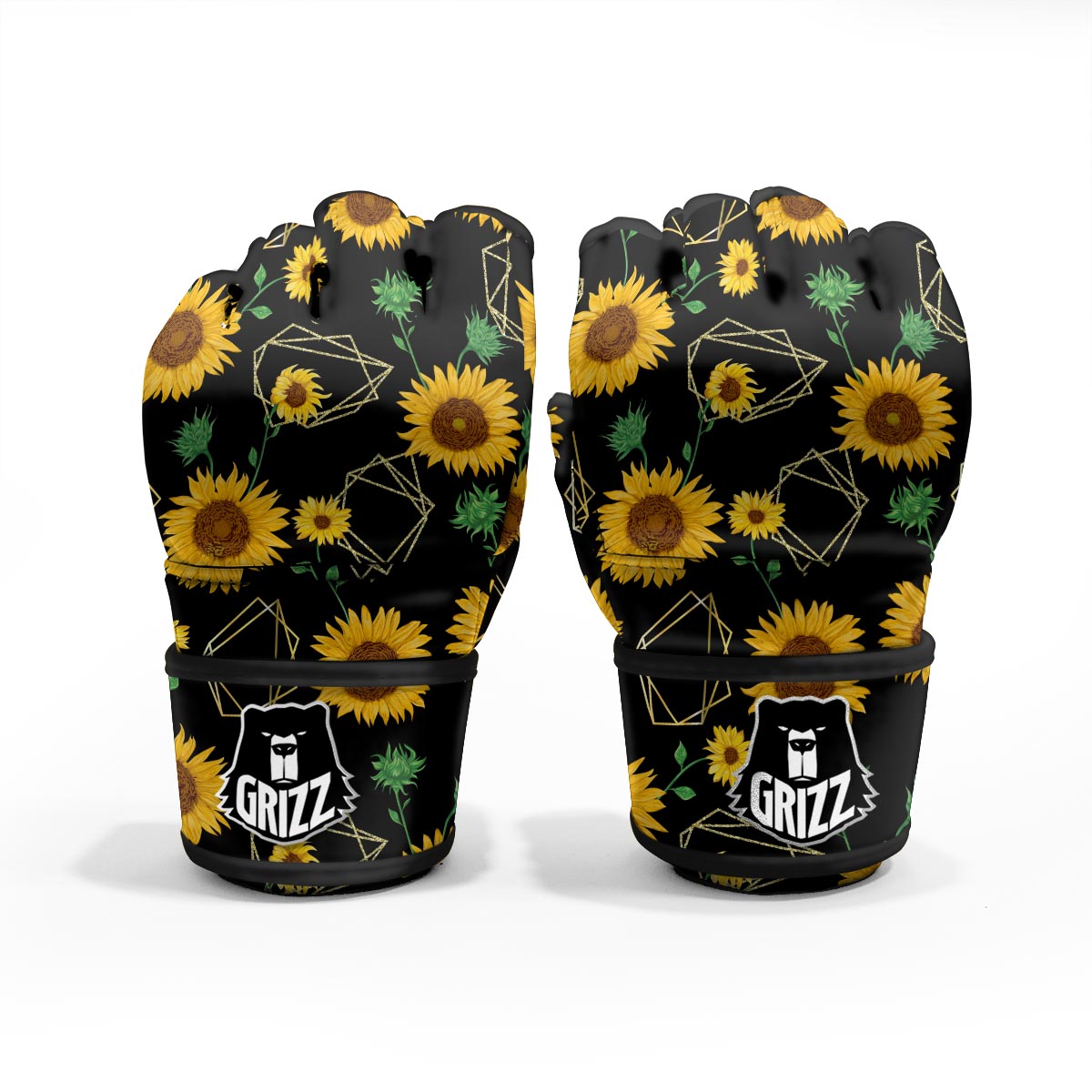 Polygonal Sunflower Print Pattern MMA Gloves-grizzshop