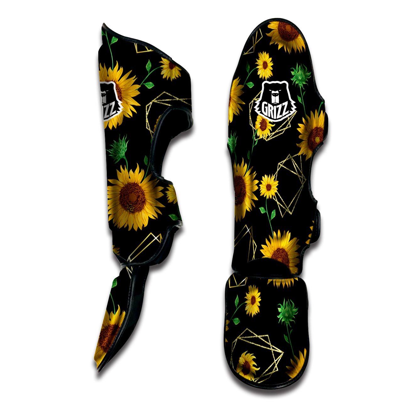 Polygonal Sunflower Print Pattern Muay Thai Shin Guards-grizzshop