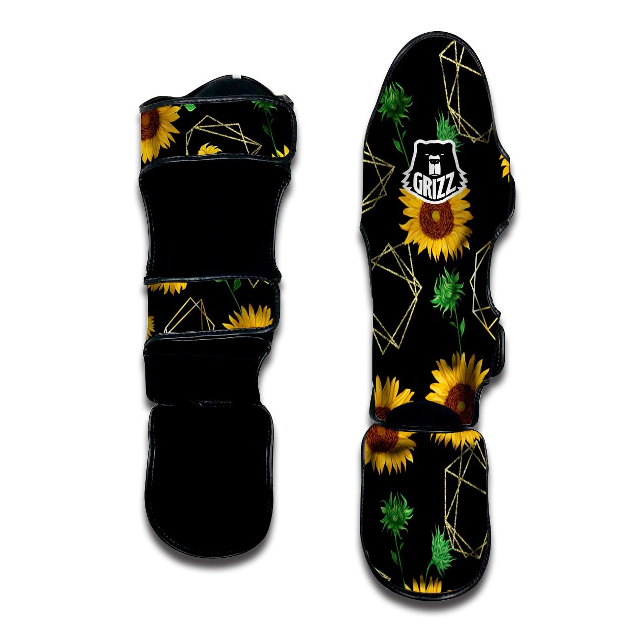 Polygonal Sunflower Print Pattern Muay Thai Shin Guards-grizzshop