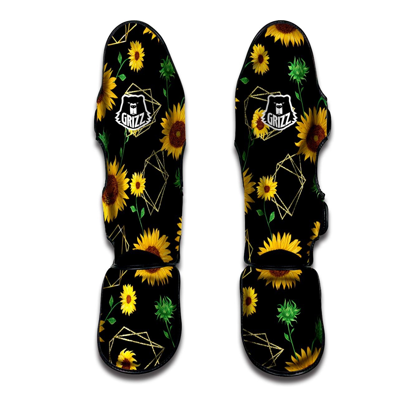 Polygonal Sunflower Print Pattern Muay Thai Shin Guards-grizzshop