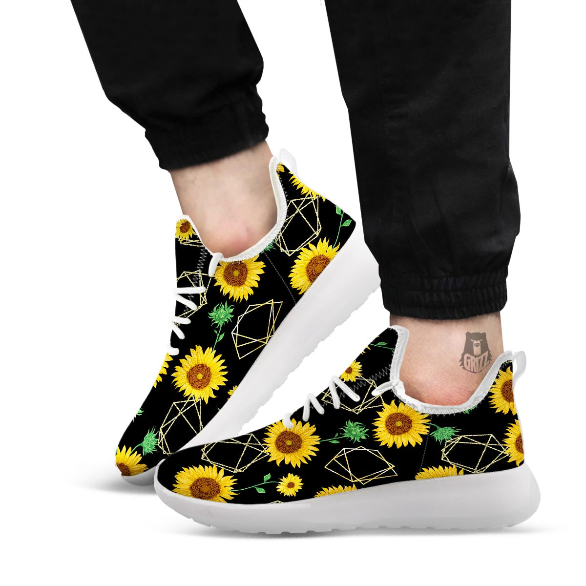 Polygonal Sunflower Print Pattern White Athletic Shoes-grizzshop