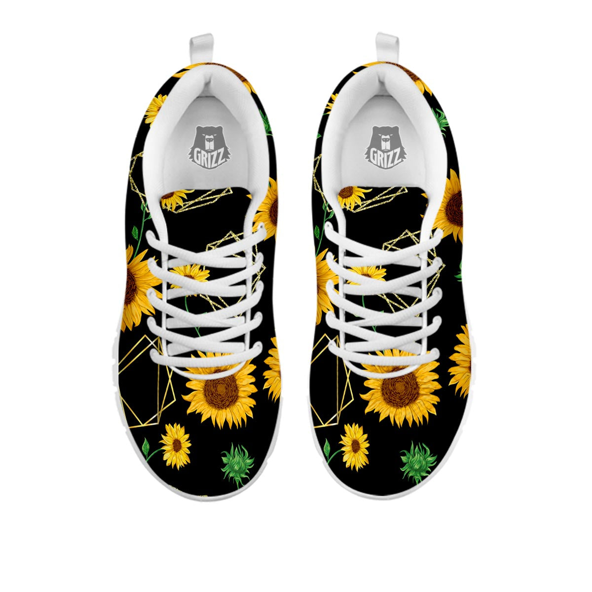 Polygonal Sunflower Print Pattern White Sneaker-grizzshop