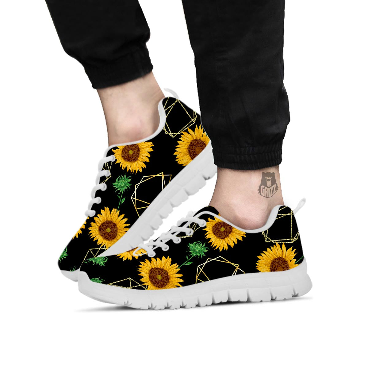 Polygonal Sunflower Print Pattern White Sneaker-grizzshop