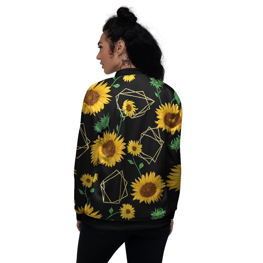 Polygonal Sunflower Print Pattern Women's Bomber Jacket-grizzshop