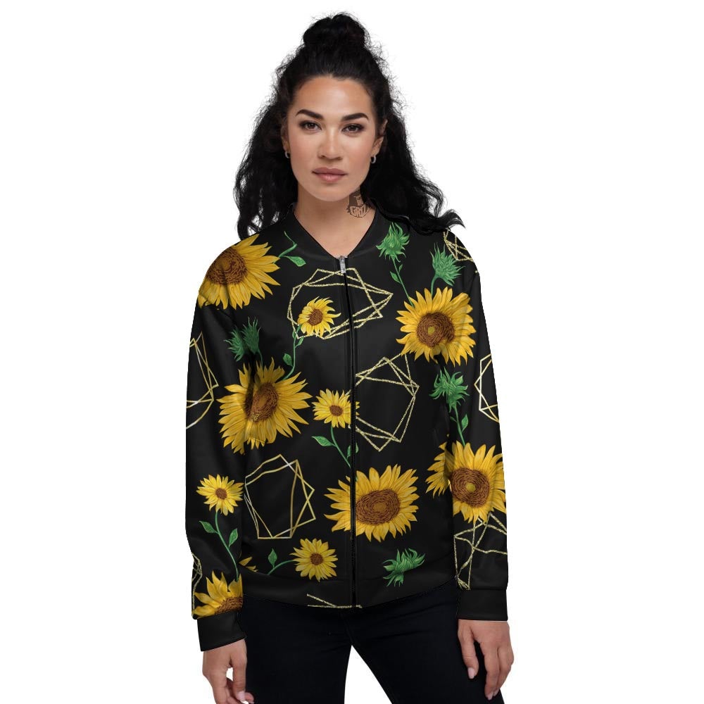 Polygonal Sunflower Print Pattern Women's Bomber Jacket-grizzshop