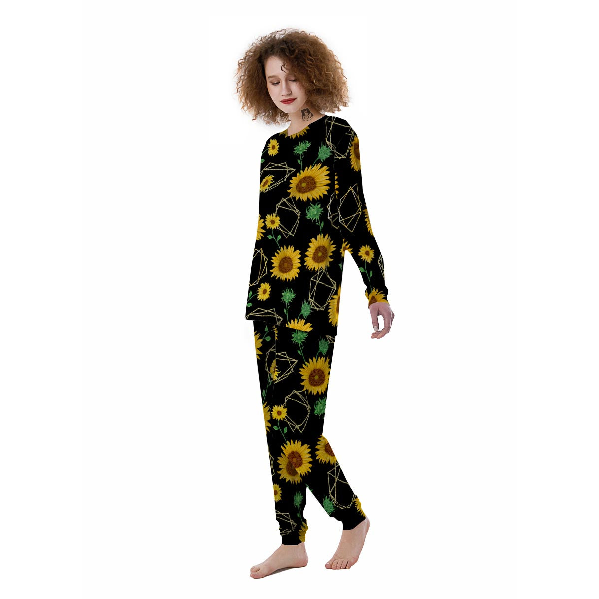 Polygonal Sunflower Print Pattern Women's Pajamas-grizzshop