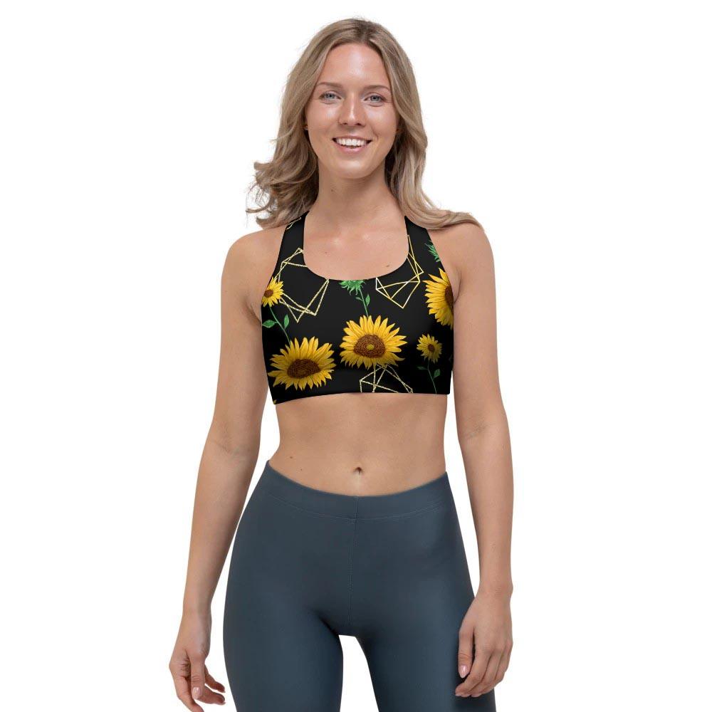 Polygonal Sunflower Sports Bra-grizzshop