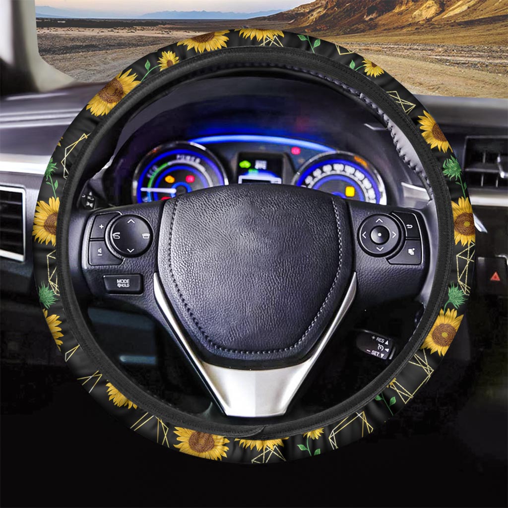 Polygonal Sunflower Steering Wheel Cover-grizzshop