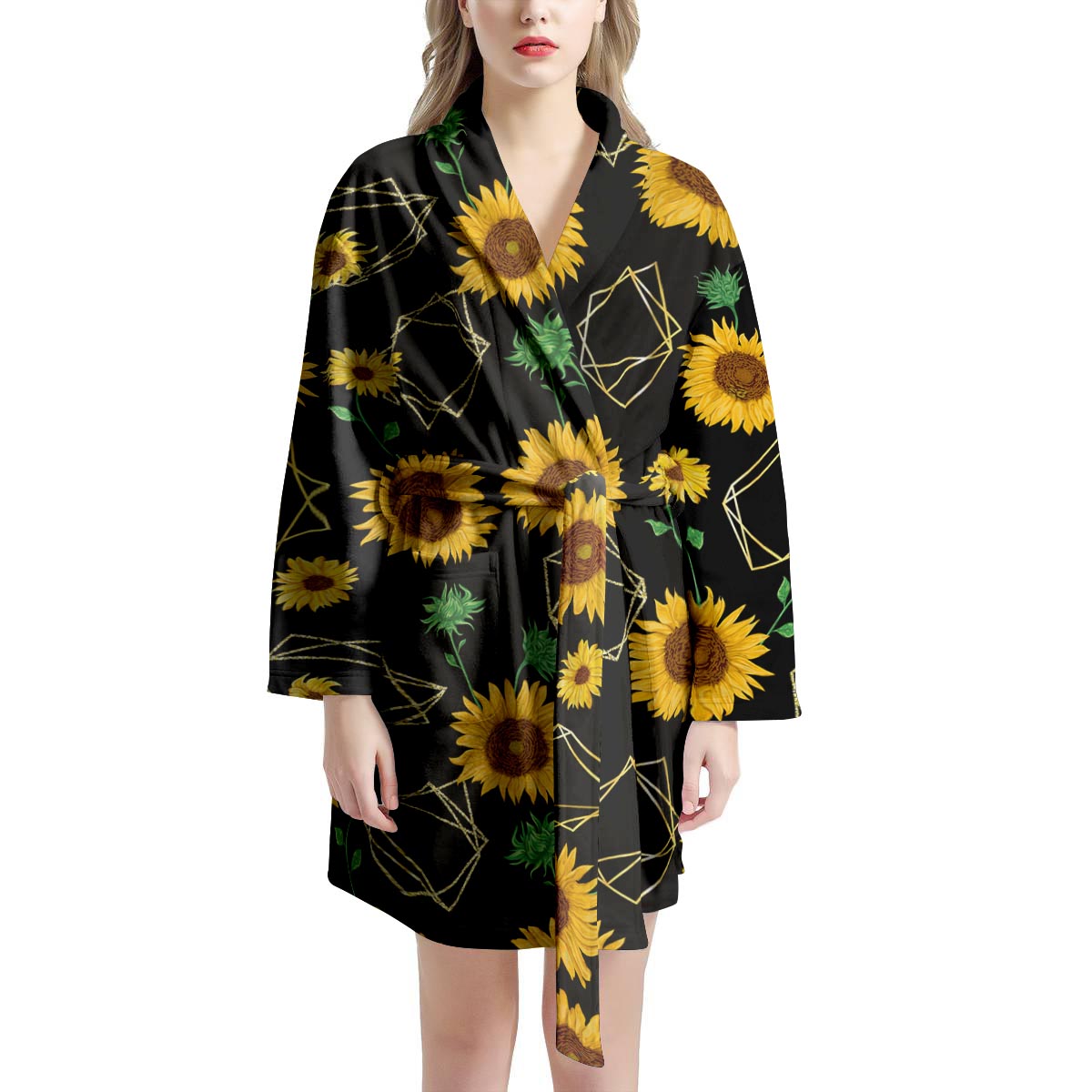 Polygonal Sunflower Women's Robe-grizzshop