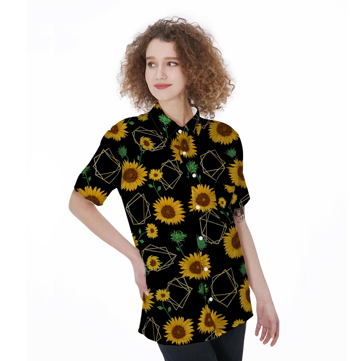 Polygonal Sunflower Women's Short Sleeve Shirts-grizzshop