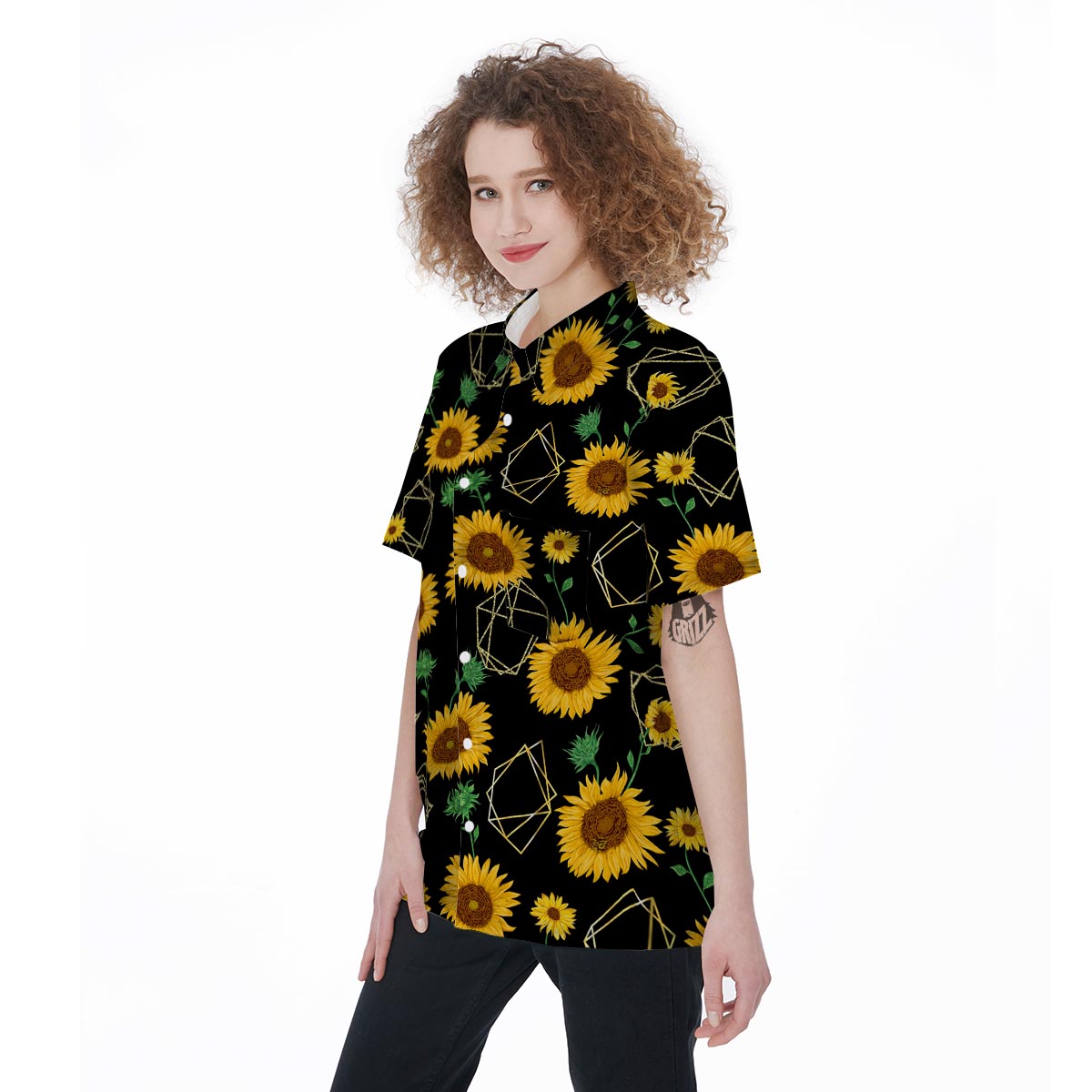 Polygonal Sunflower Women's Short Sleeve Shirts-grizzshop