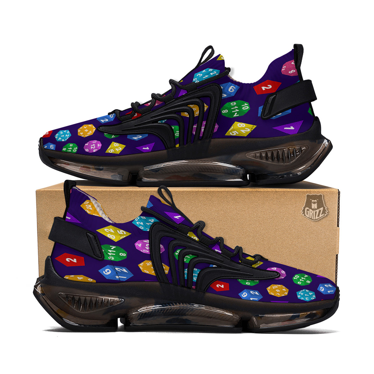 Polyhedron Dice Colorful Print Pattern Black Gym Shoes-grizzshop