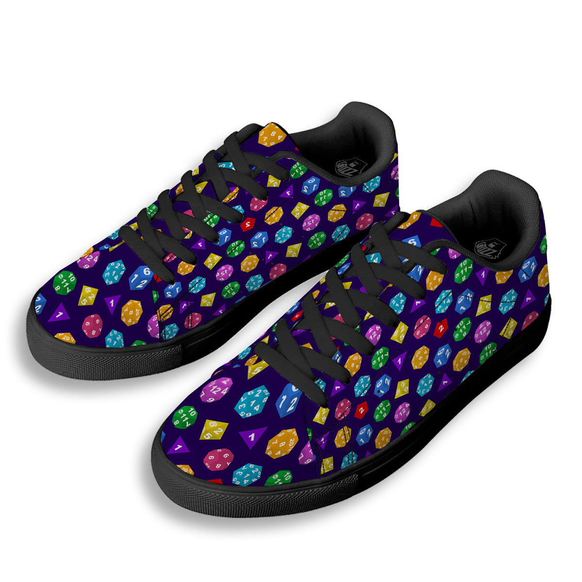 Polyhedron Dice Colorful Print Pattern Black Low Top Sneakers-grizzshop
