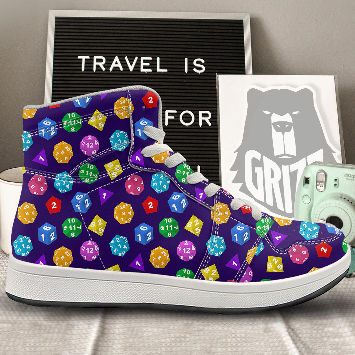 Polyhedron Dice Colorful Print Pattern High Top Sneakers-grizzshop